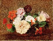 Henri Fantin-Latour Roses and Nasturtiums in a Vase oil on canvas